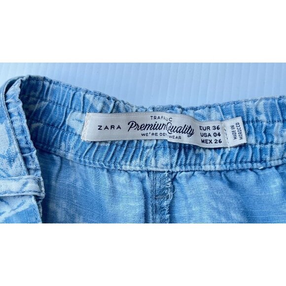 Zara Womens Blue Printed Belted Cuffed Printed Lyocell Shorts Size 4 US - Picture 5 of 8